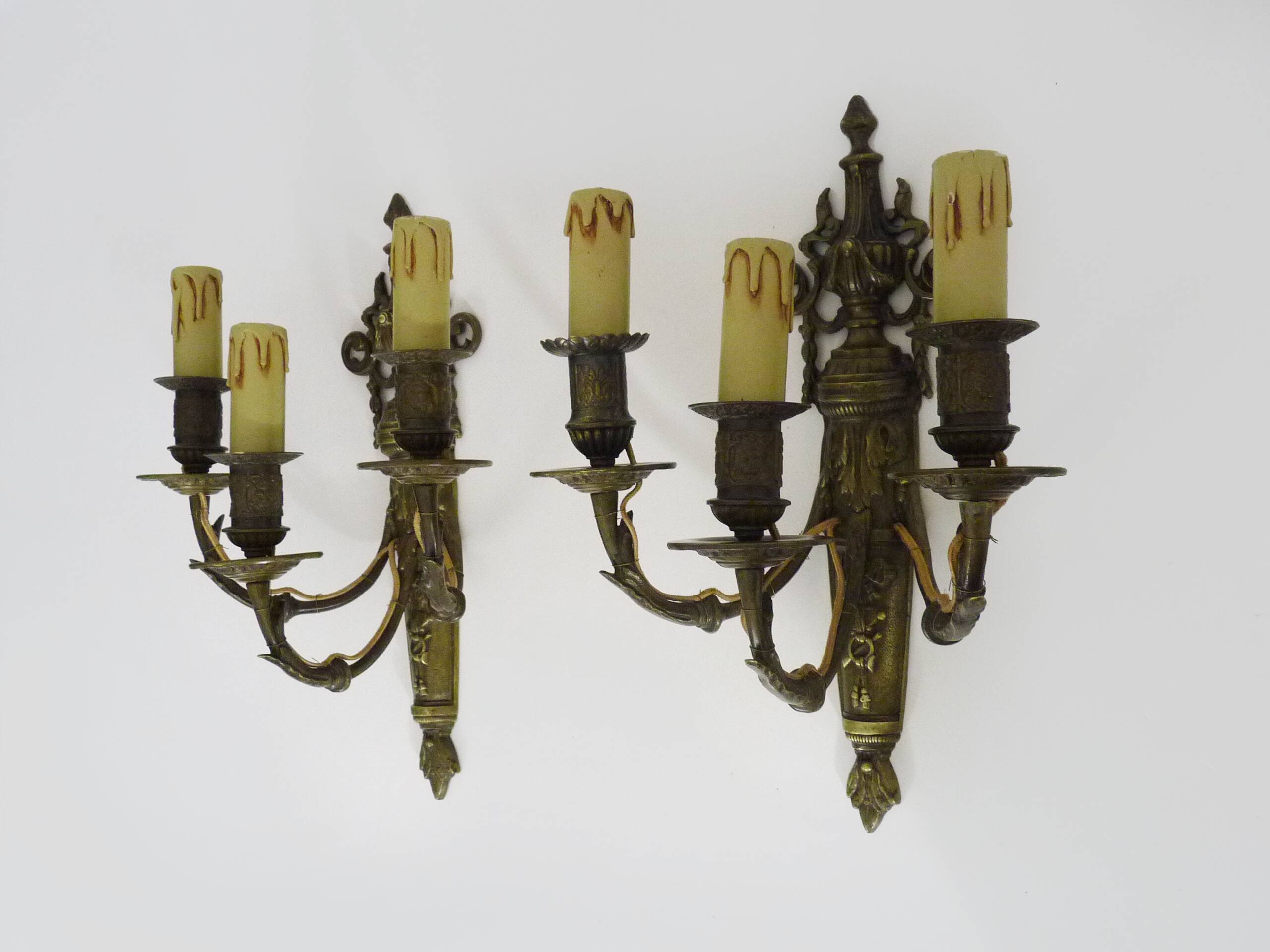 Magnificent Pair of Bronze Sconces with Louis XV Style Fire Pots. 1930s