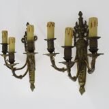 Magnificent Pair of Bronze Sconces with Louis XV Style Fire Pots. 1930s