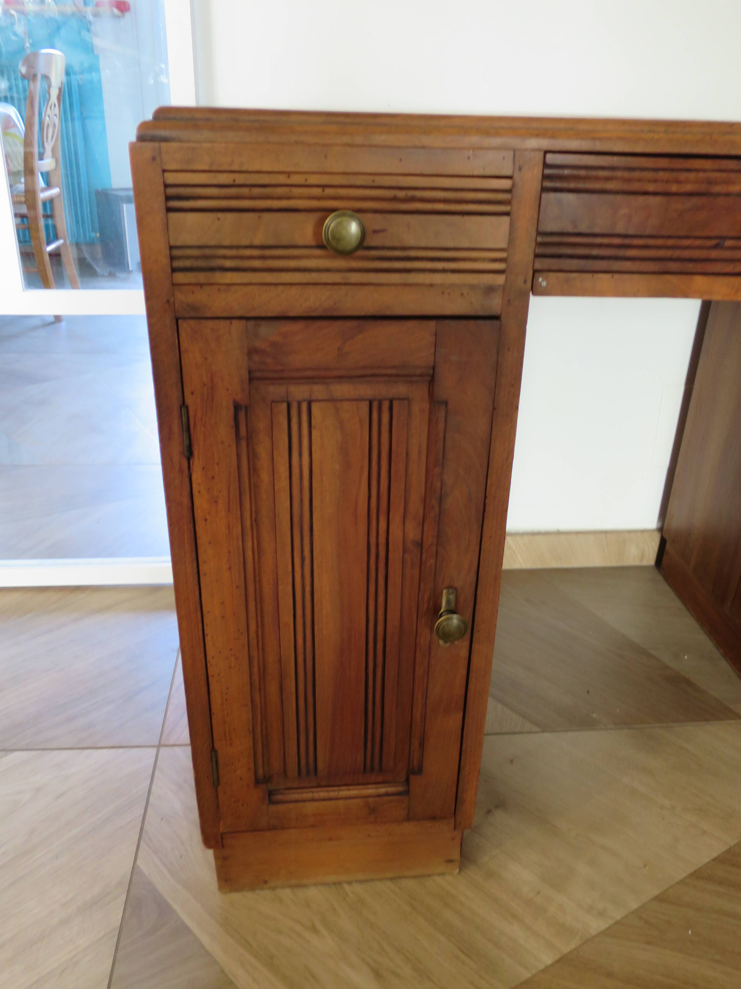 Vintage Art Deco schoolmaster's desk - double-sided - solid wood - 1940s/50s