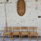 Set of 4 vintage pine chairs with cane seats