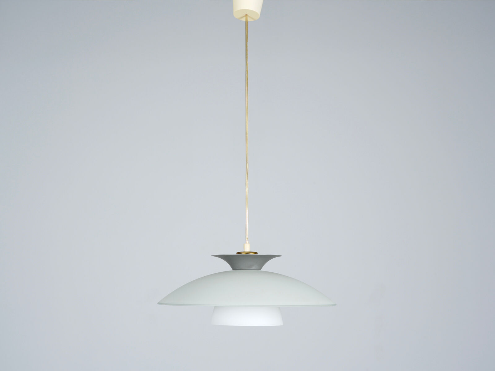 Scandinavian suspension lamp in glass and metal circa 1980
