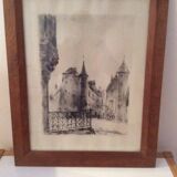 Tableau ancien paysage de campagne