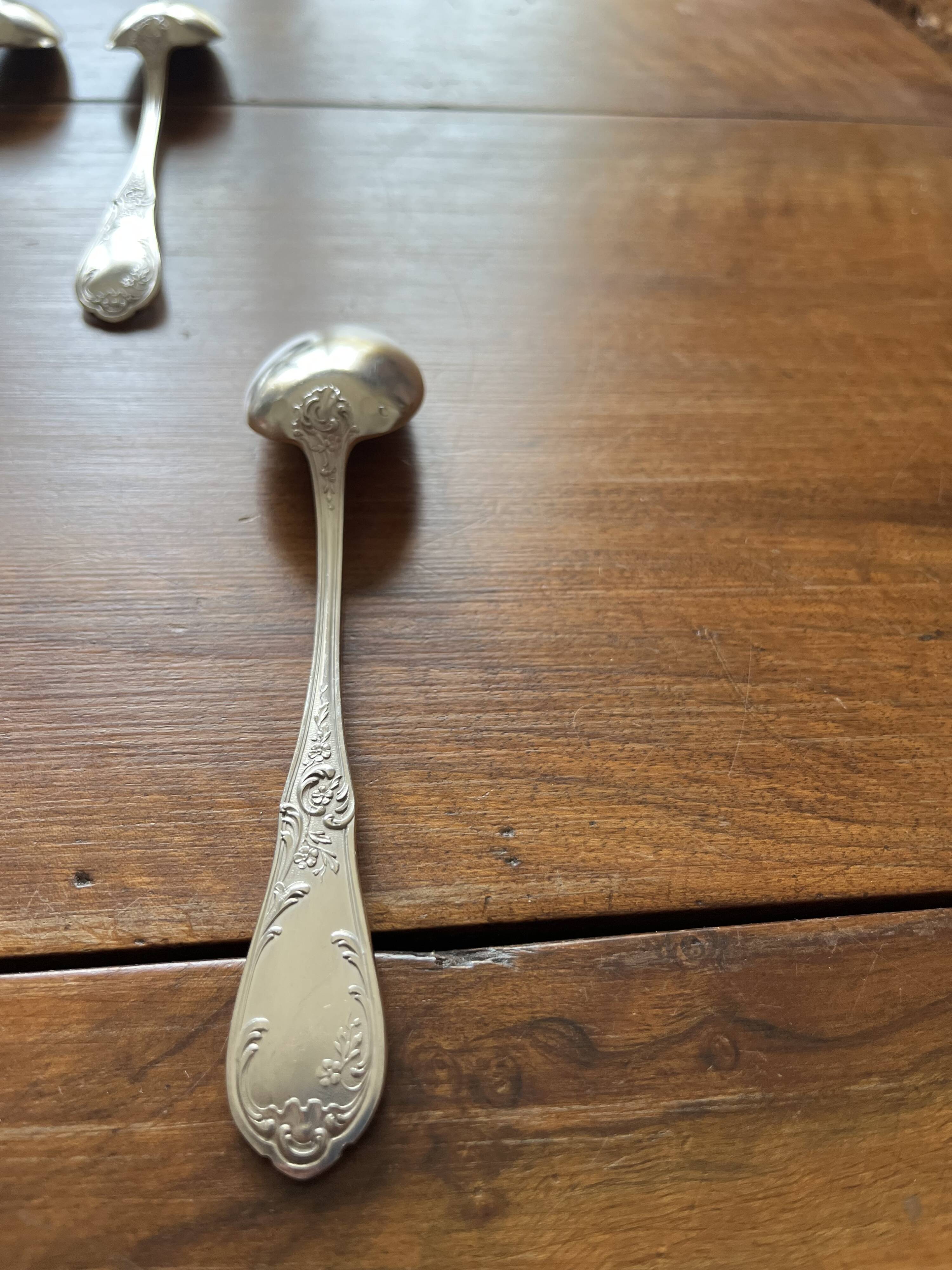 10 antique silver plated metal dessert spoons and forks