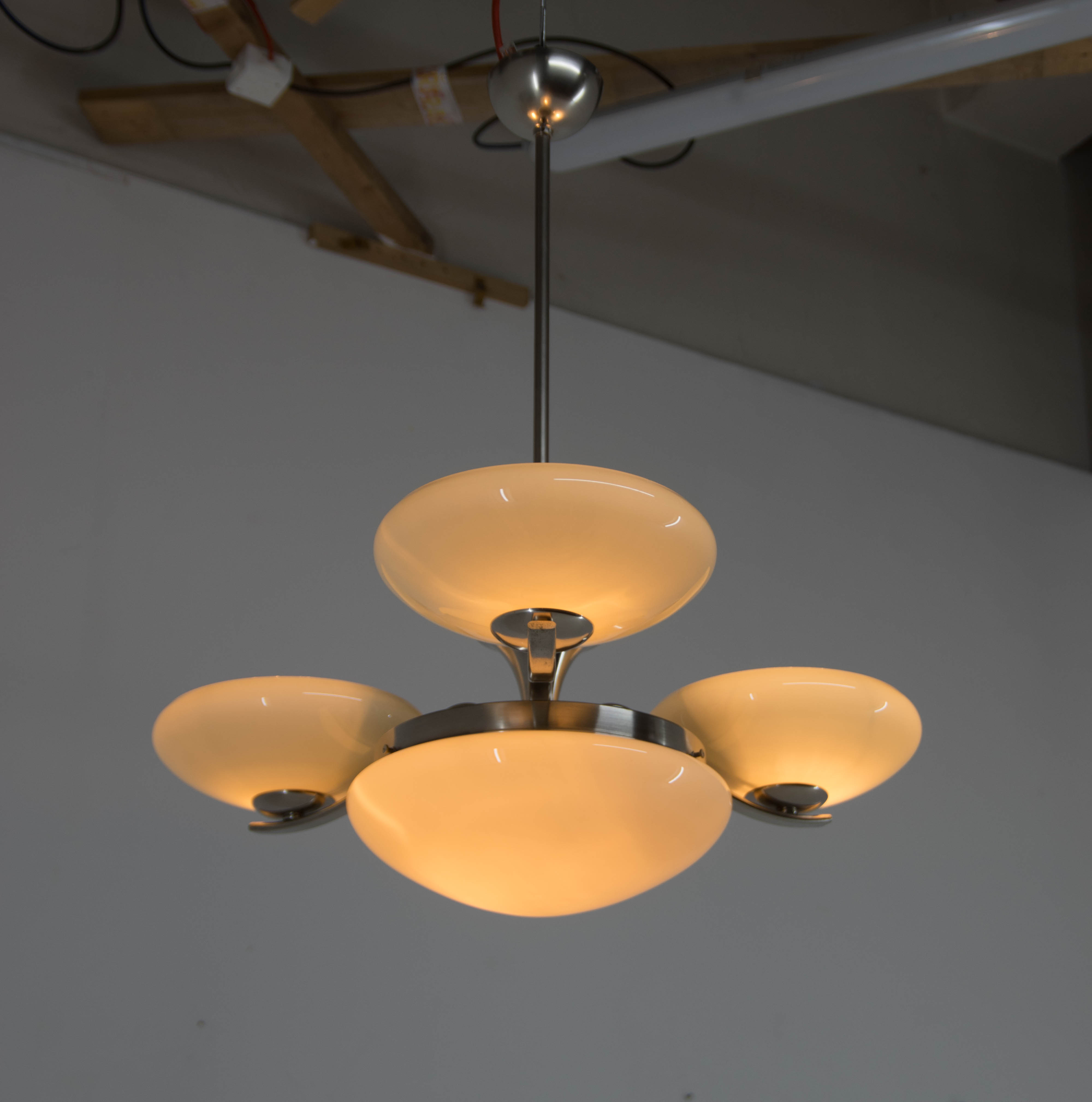 Art Deco Nickel-plating Chandelier, 1930s, Restored