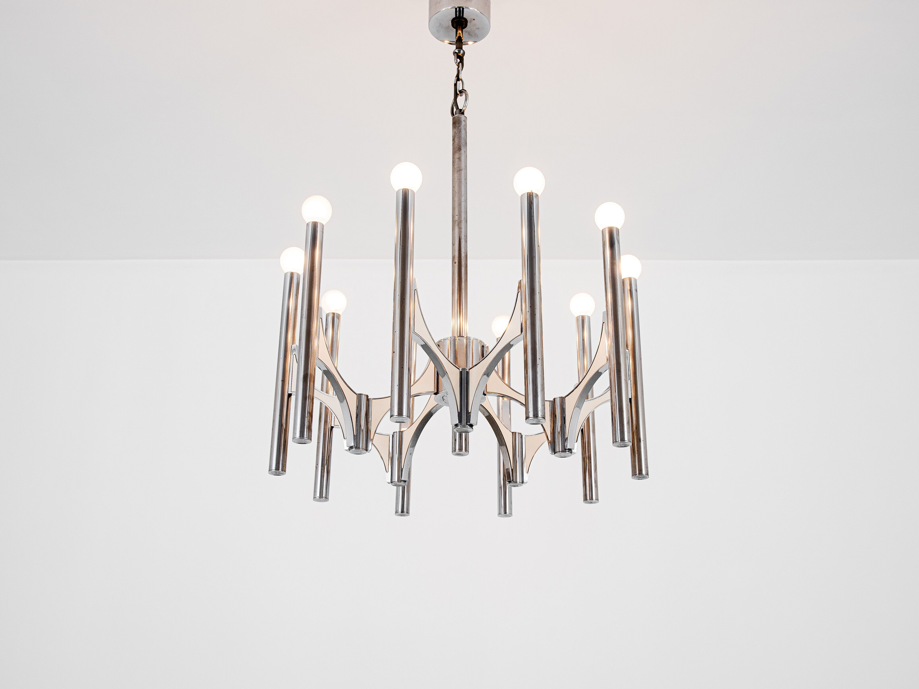 Orbit chandelier in metal and white from Sciolari 1970s