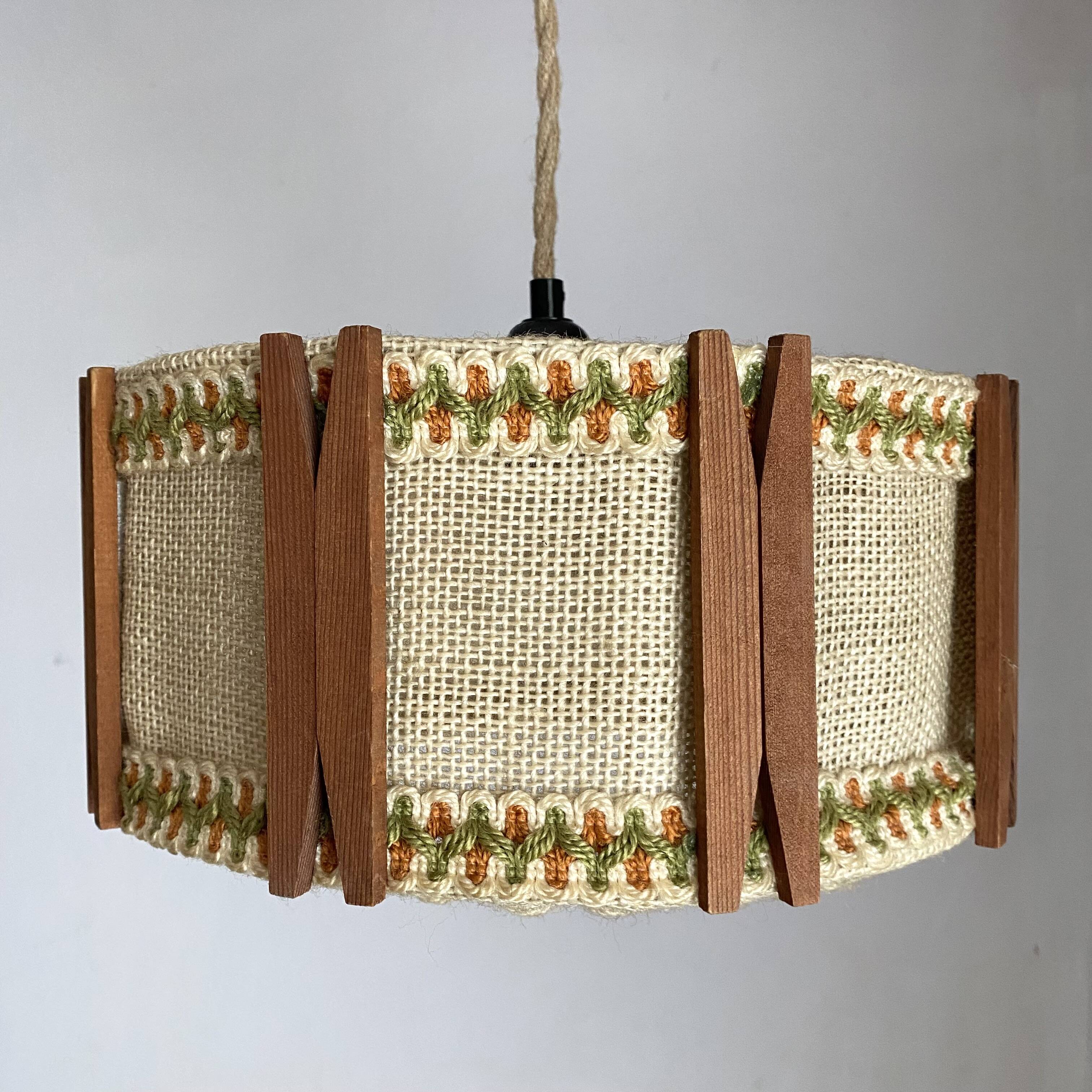 Abat jour scandinave à suspendre en bois et jute