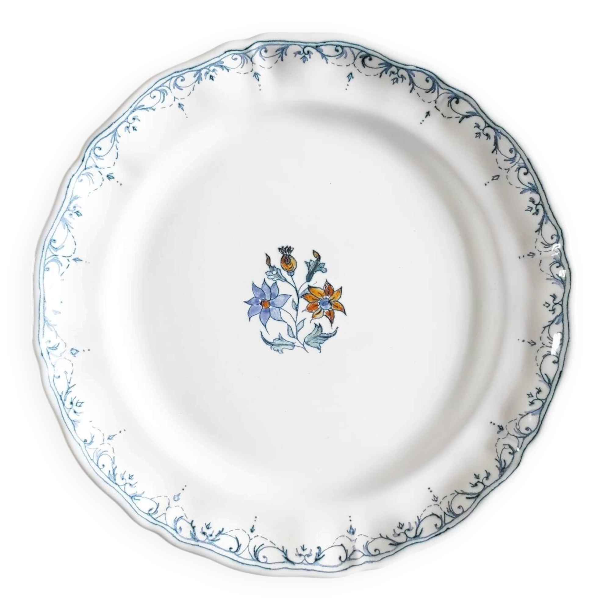 Moustiers earthenware plate with flowers