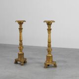 Pair of Gilt Wooden Pedestals with Plaster Decoration, France 19th Century