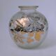 Frosted Glass Ball Vase with Golden Botanical Decoration — Signed Adat — Circa 1950
