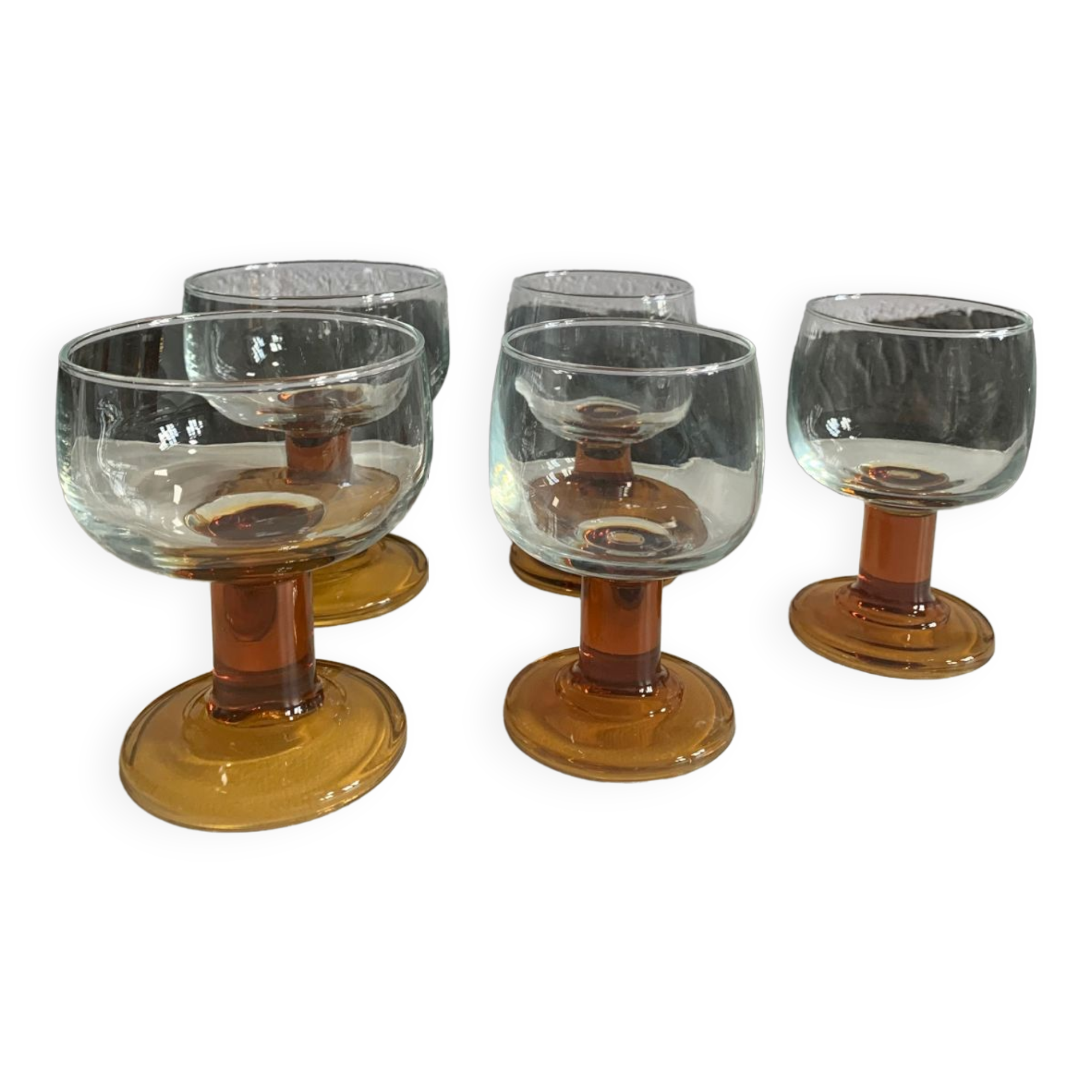 Set stemmed glasses - amber - 70s