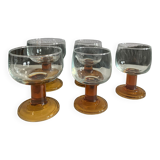 Set stemmed glasses - amber - 70s