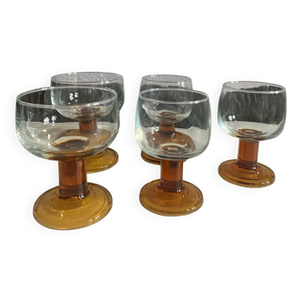 Lot verres à pied - ambre - 70s