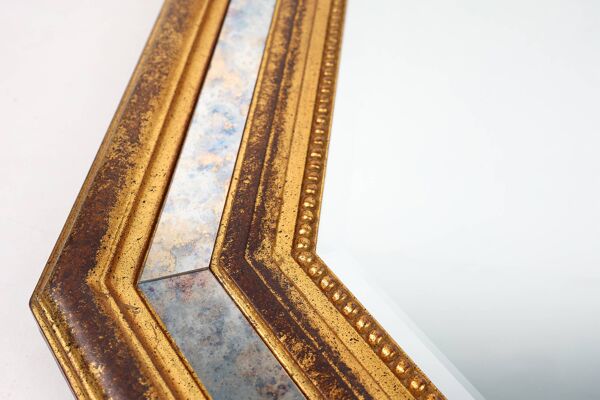 Miroir octogonal doré de Deknudt Belgique décoré de verre miroir fumé