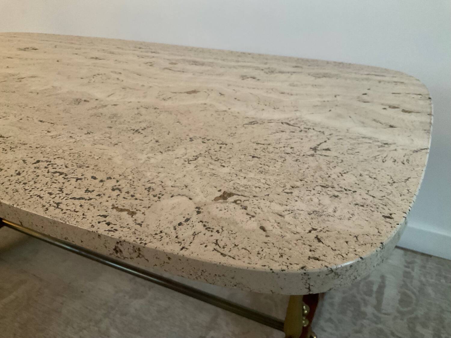 Travertine and wood coffee table from the 60s-70s