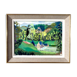 Pyrenean hamlet gouache framed 50s