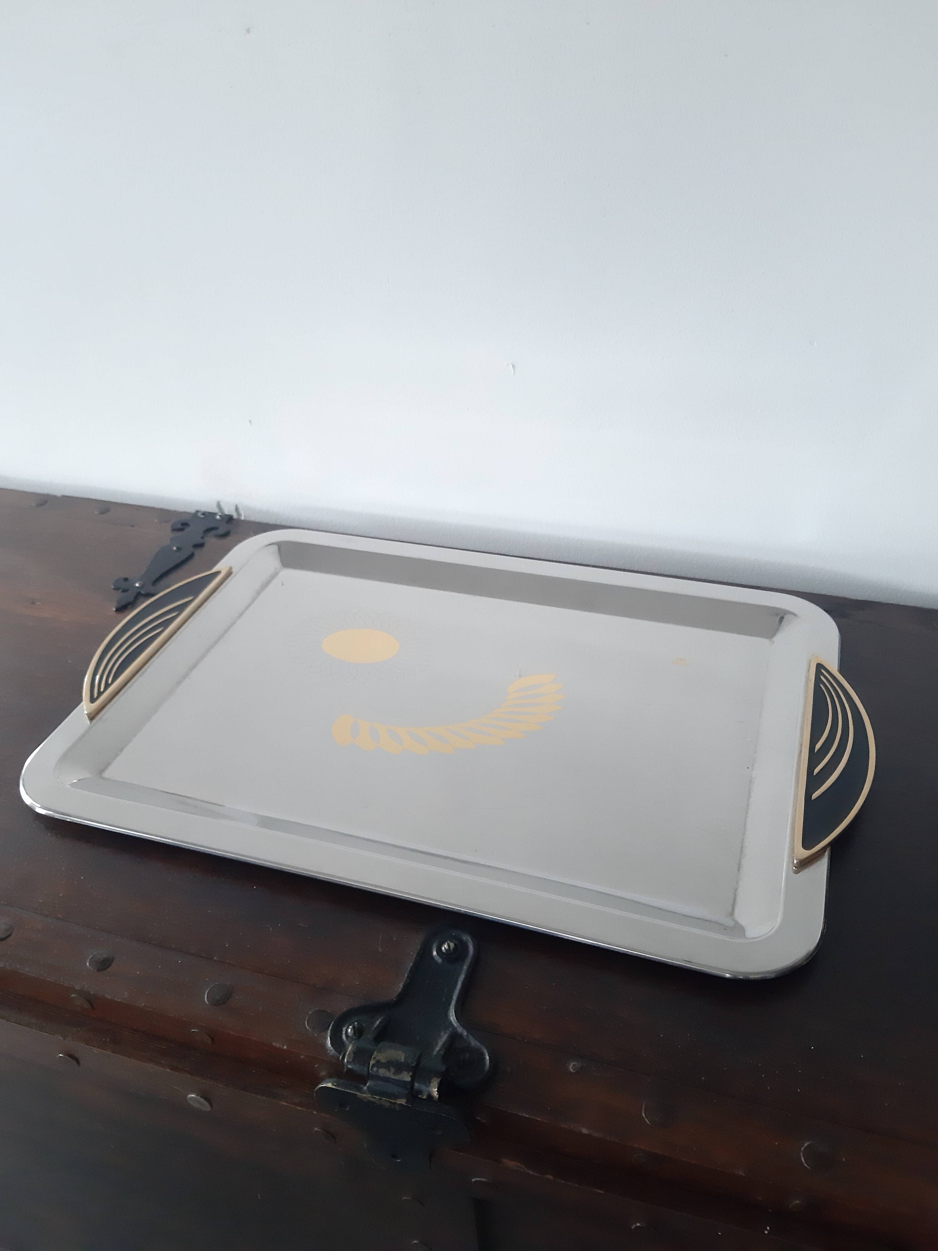 Gottinghen gold and stainless steel Art Deco tray