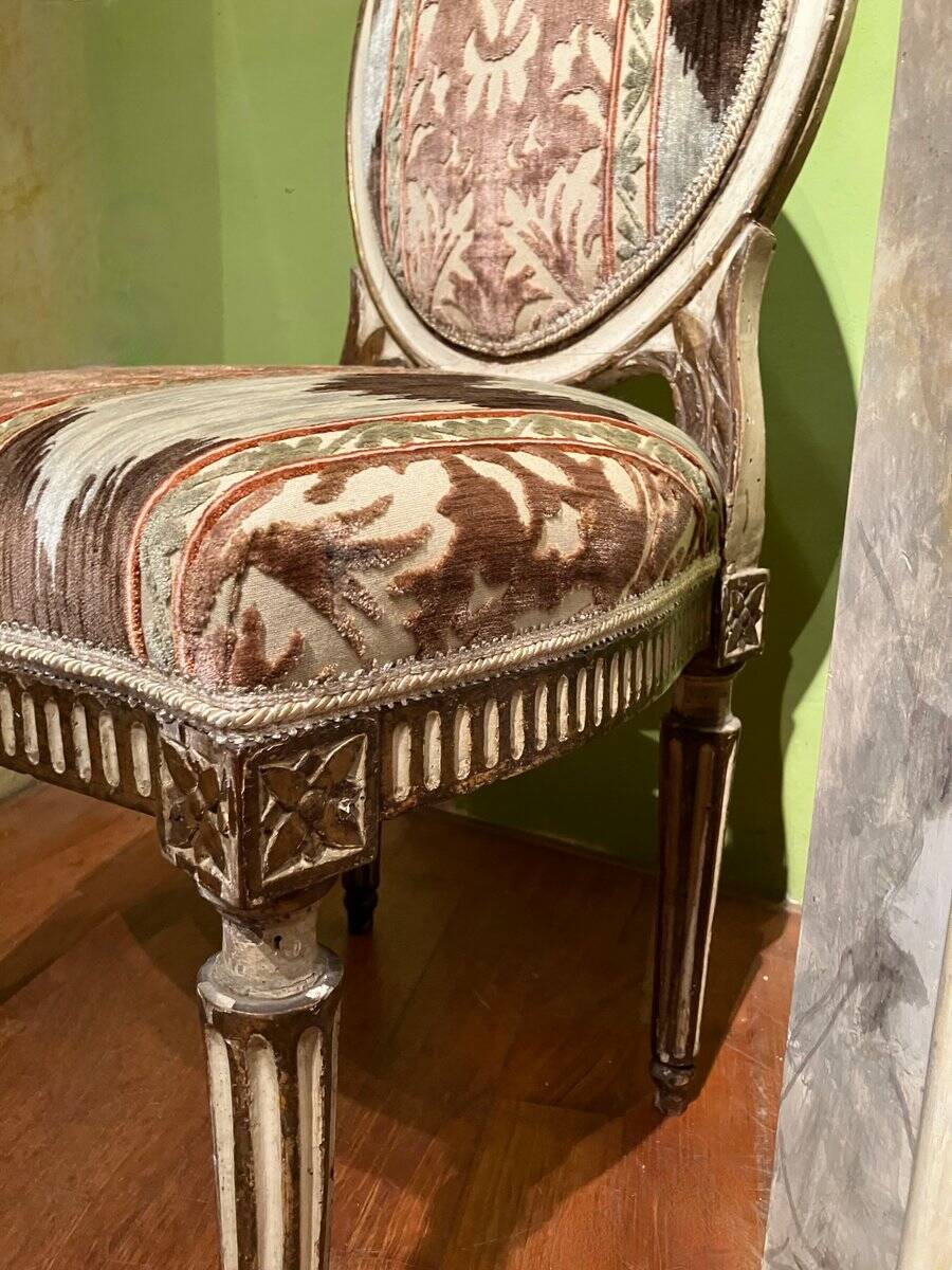 Chairs in Lacquer and Ikat Damask Upholstery, Set of 2