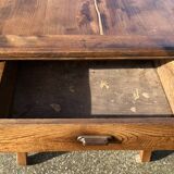 Solid oak farmhouse table, one drawer, vintage, early 20th century.