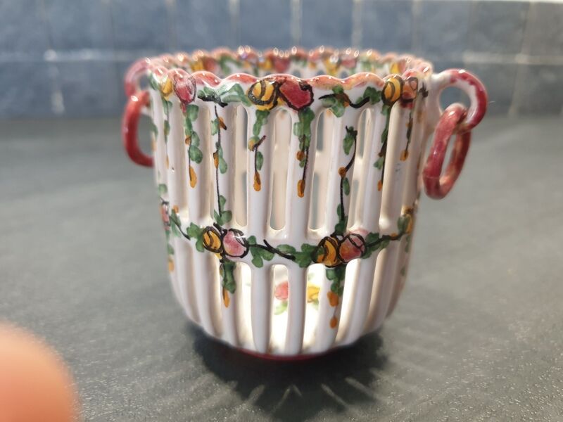 Emile Tessier (1887-1971) in Malicorne - Small basket in openwork earthenware