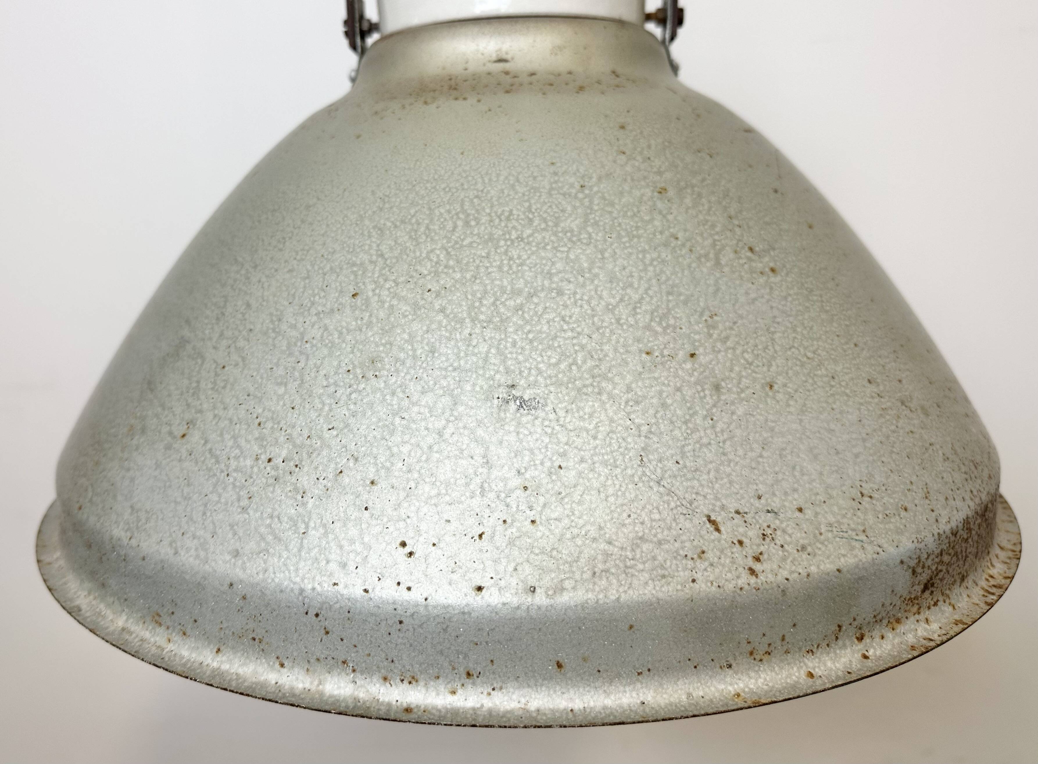 Grey metal industrial factory hanging lamp, 1960s