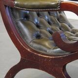 Green cow leather chesterfield armchair combined with wood