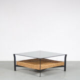 1960s Coffee table with wicker and smoked glass, Netherlands
