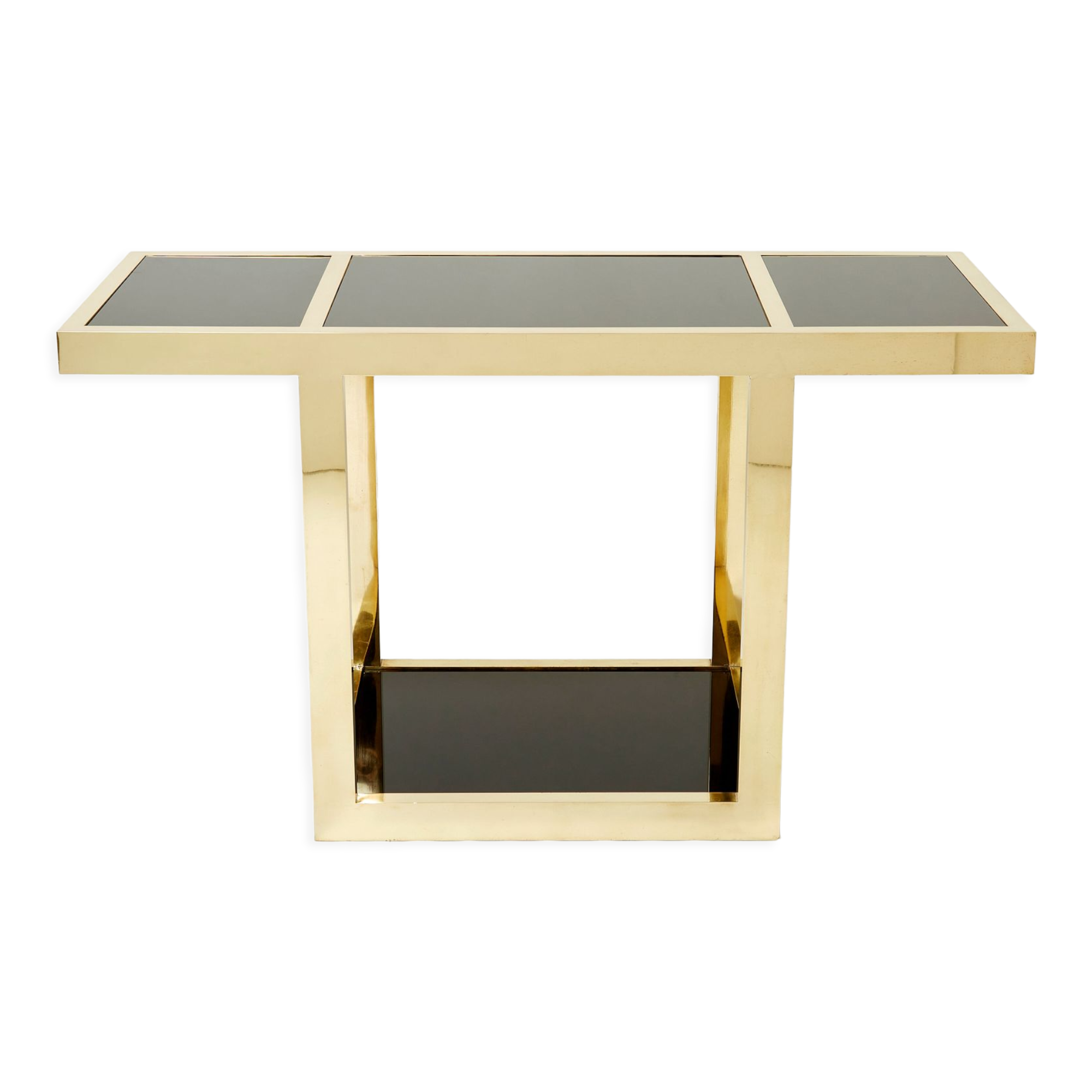 Italian console brass black opaline glass 1970s