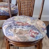 Set of 4 rattan / bamboo chairs and canning with cushions 50-60s