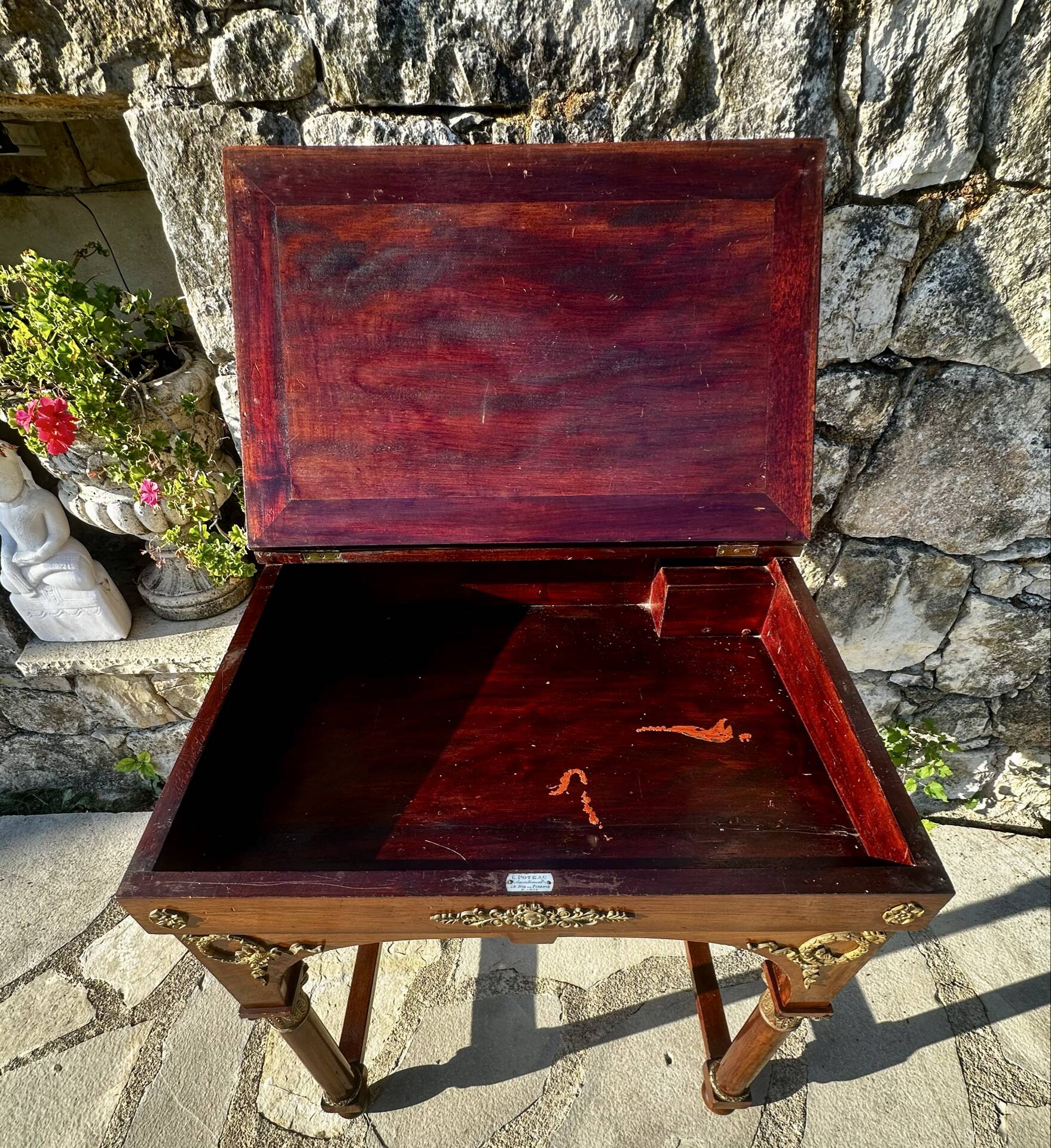 Writing desk or bonheur du jour in mahogany by E. Poteau.
