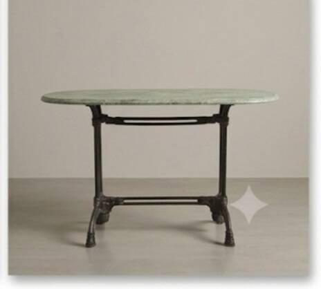 Table ovale en marbre vert à orthocères & pied en fonte / fer forgé