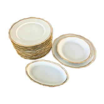 Set 12 plates and 3 dishes porcelain of Sologne