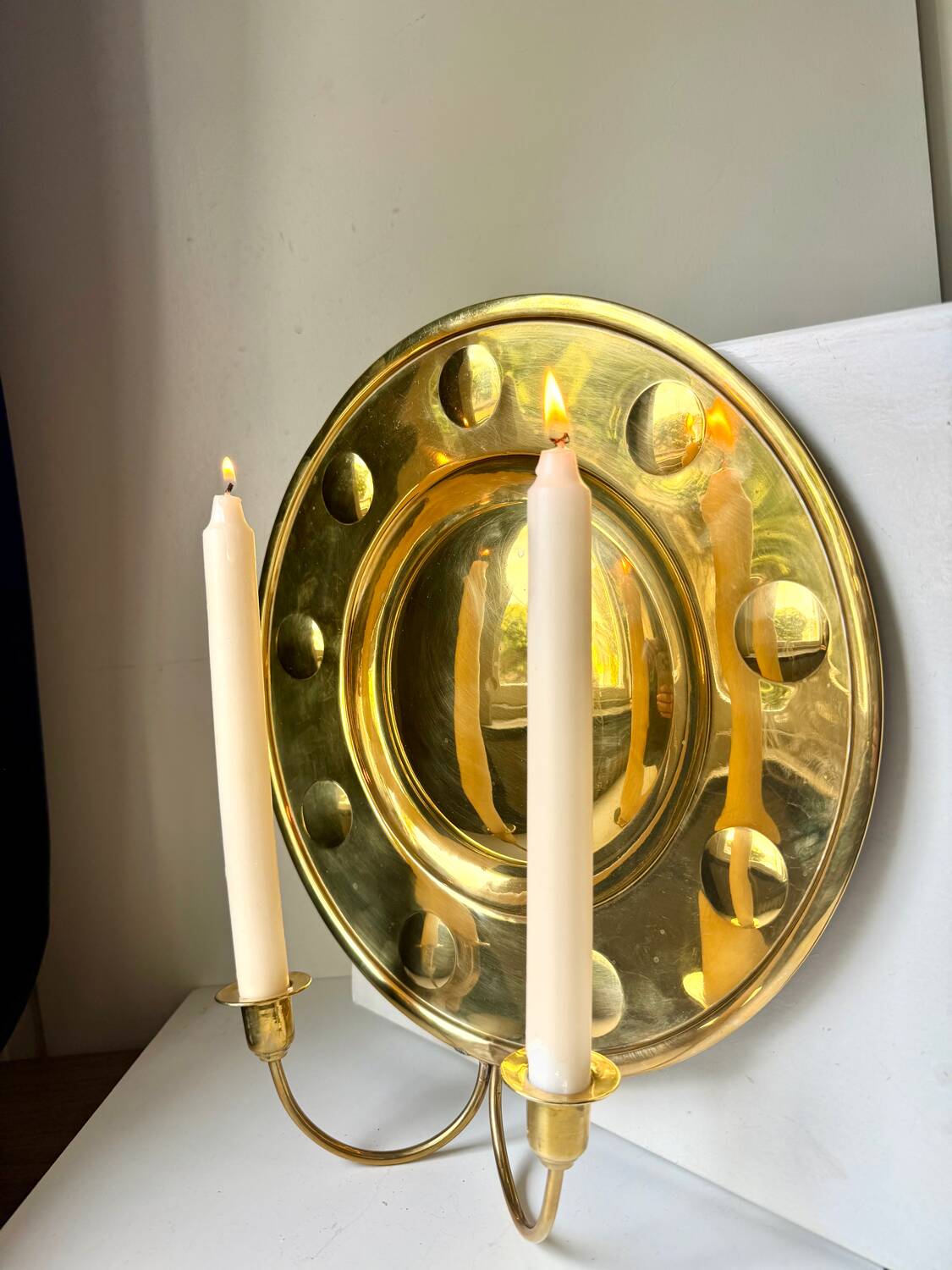 Vintage Wall Double Candle Holder Sconce in Brass
