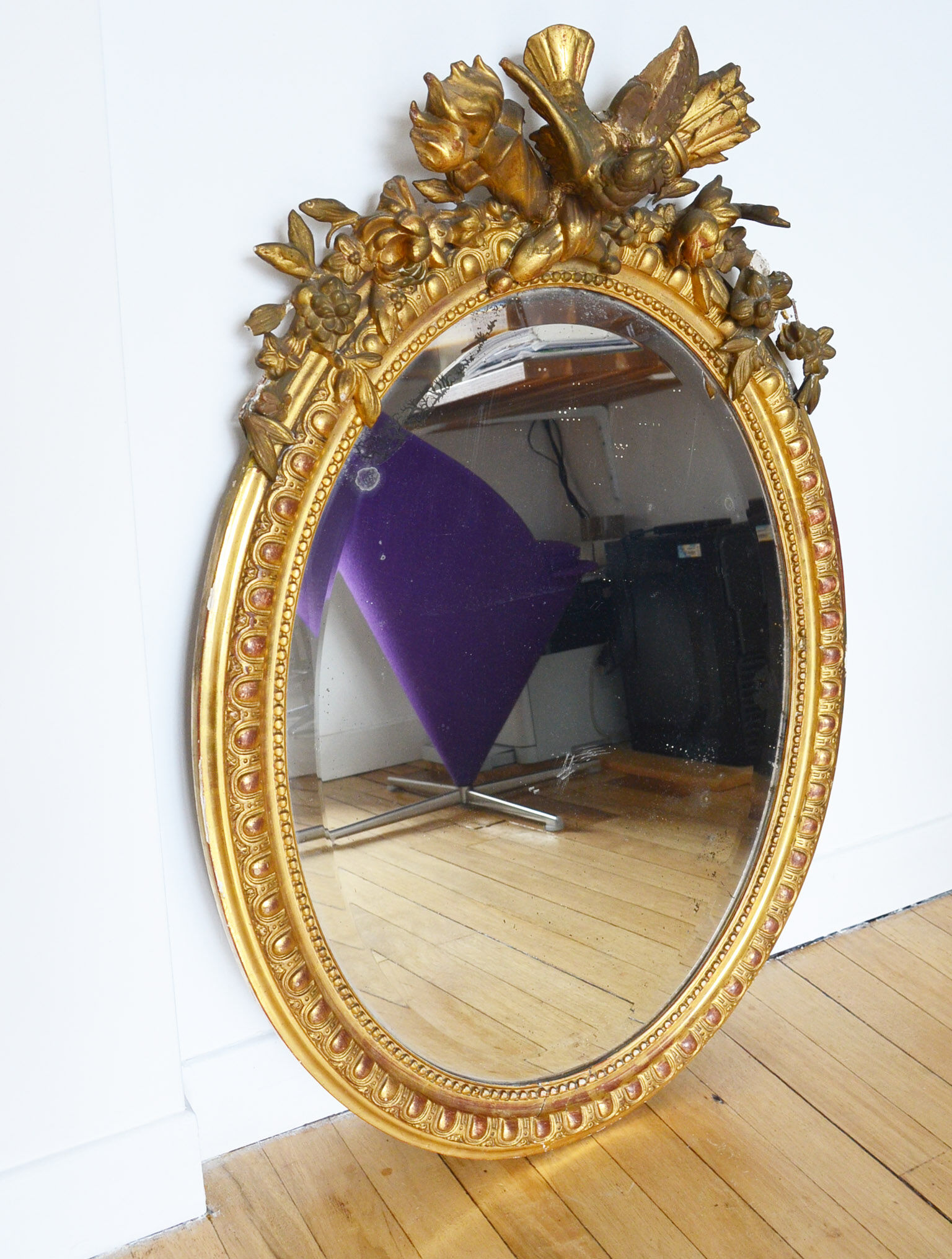 Mirror oval medallion 19th 90x61cm style Louis XVI