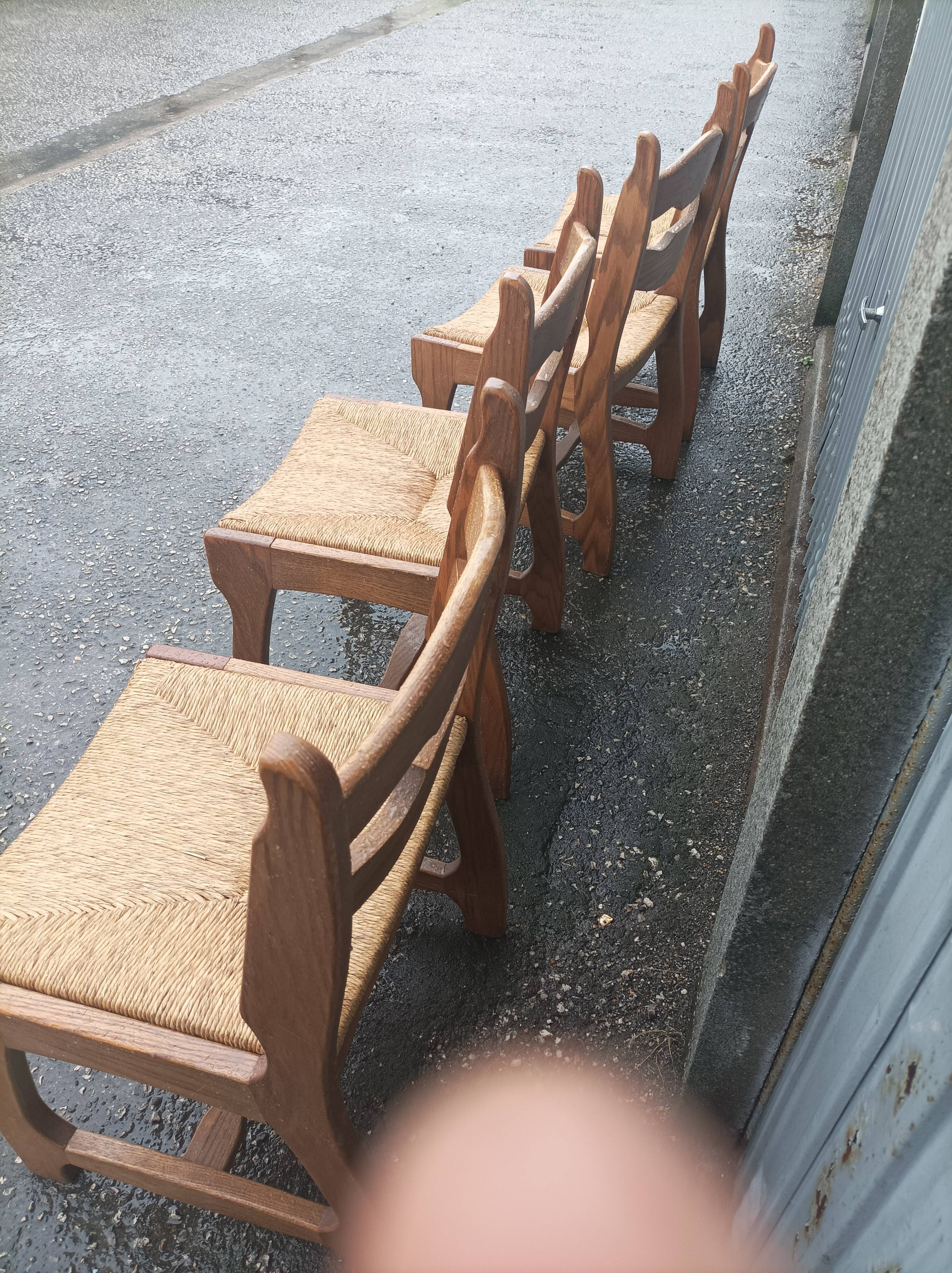 5 old mulched wooden chairs Guillerme and Chambron vintage