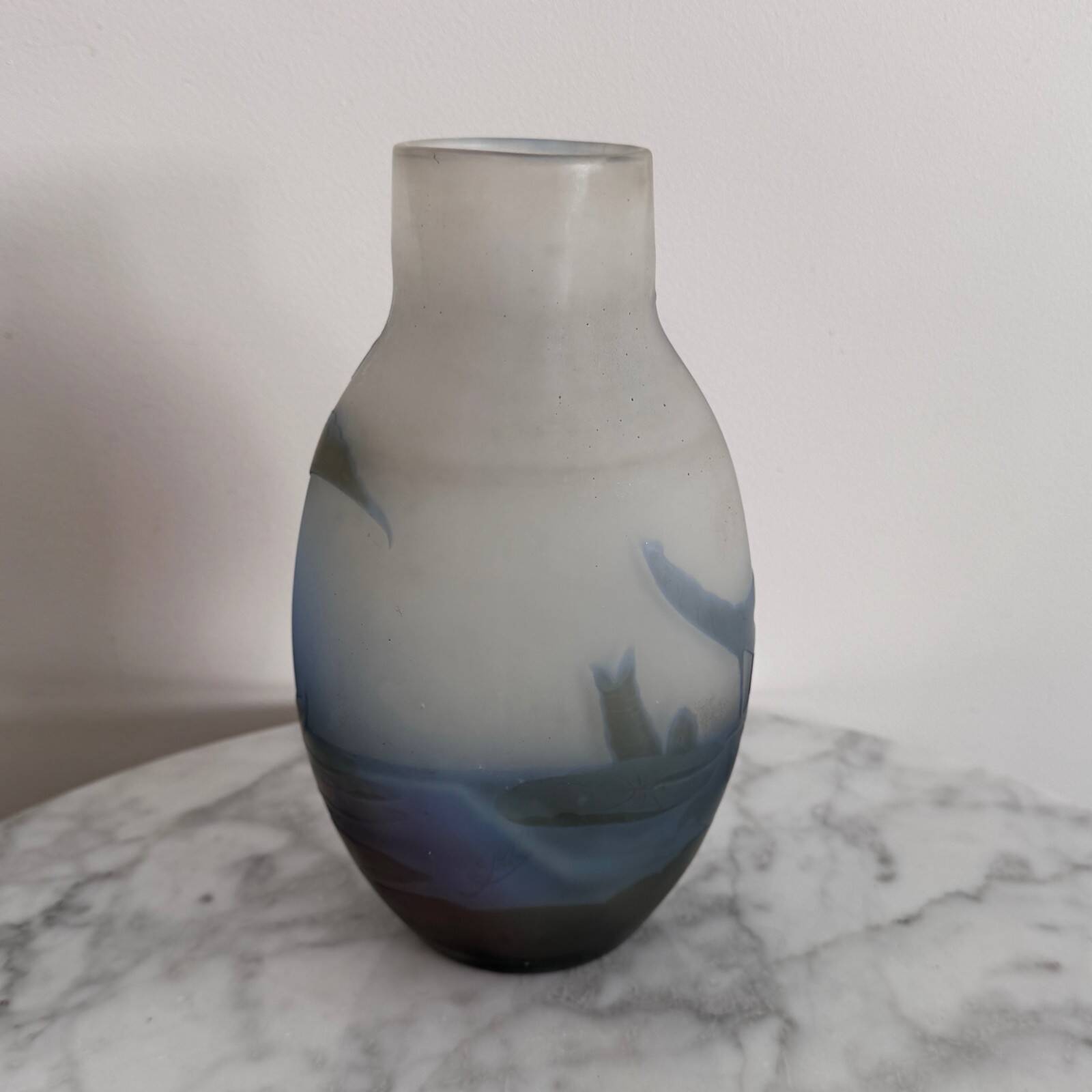 Art Nouveau vase by Gallé in acid-etched glass paste with vegetation