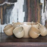 Service stoneware Village France salad bowl and its 8 cups, sangria service or
