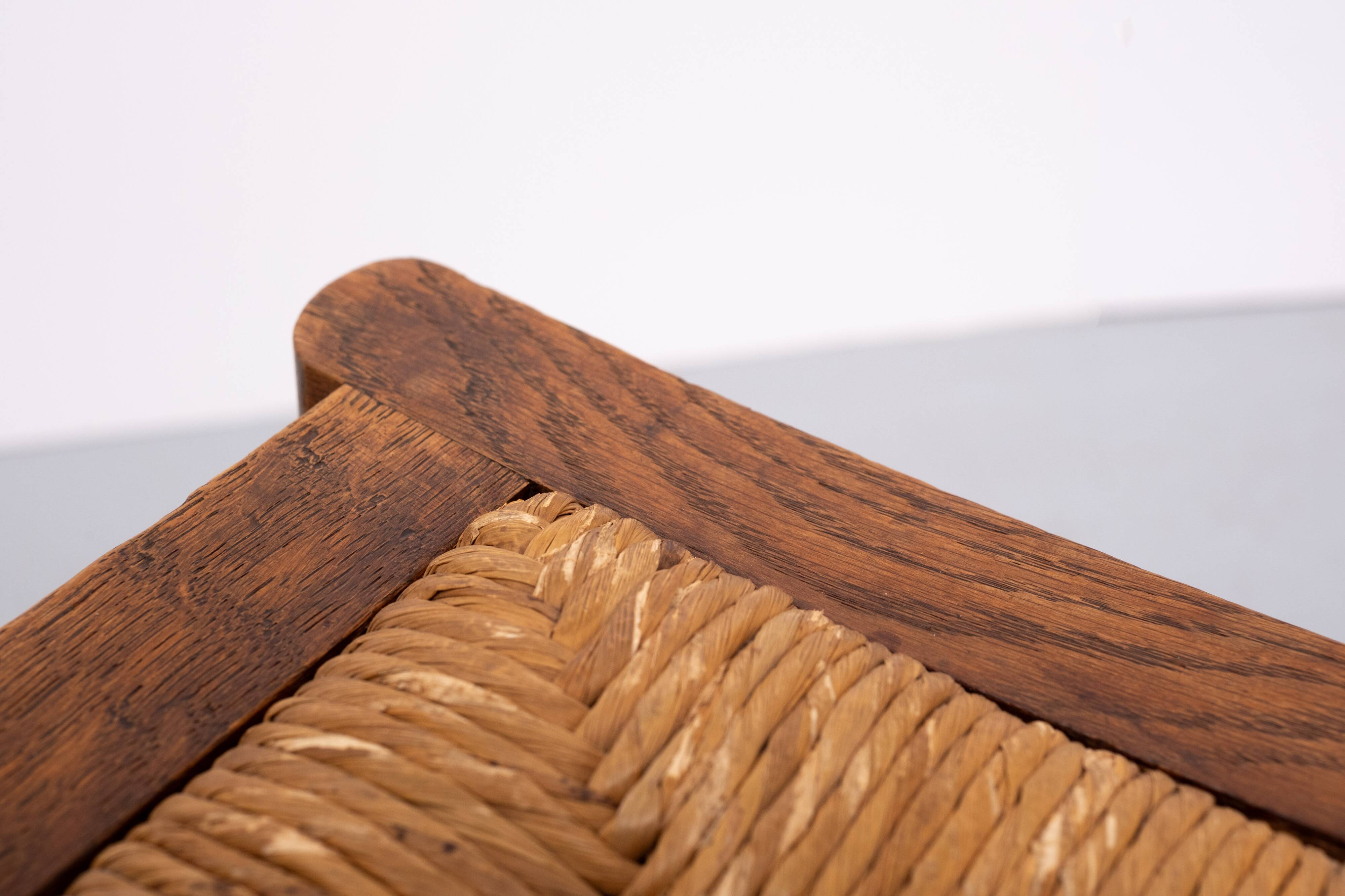 Brutalist curved solid Oak Ottomans 1950s France
