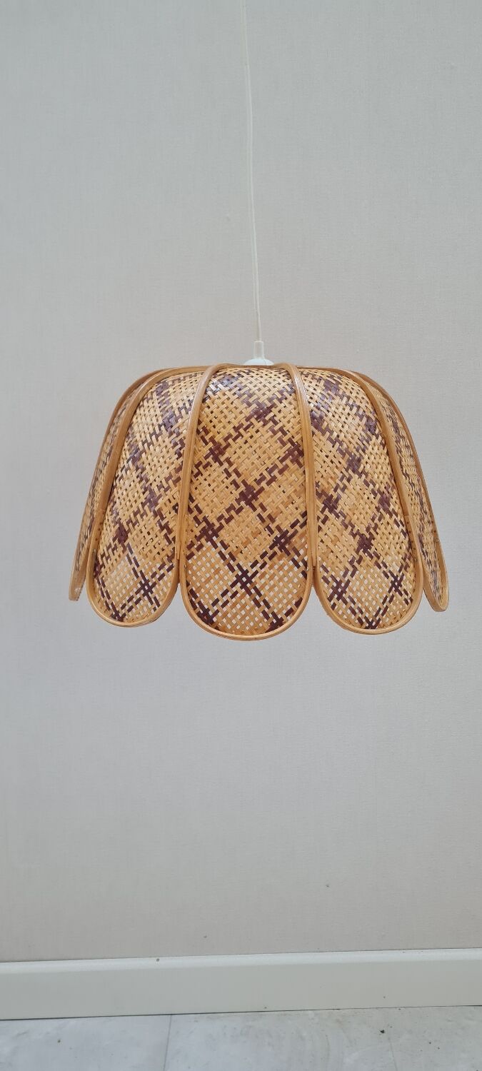 Suspension fleur en rotin vintage