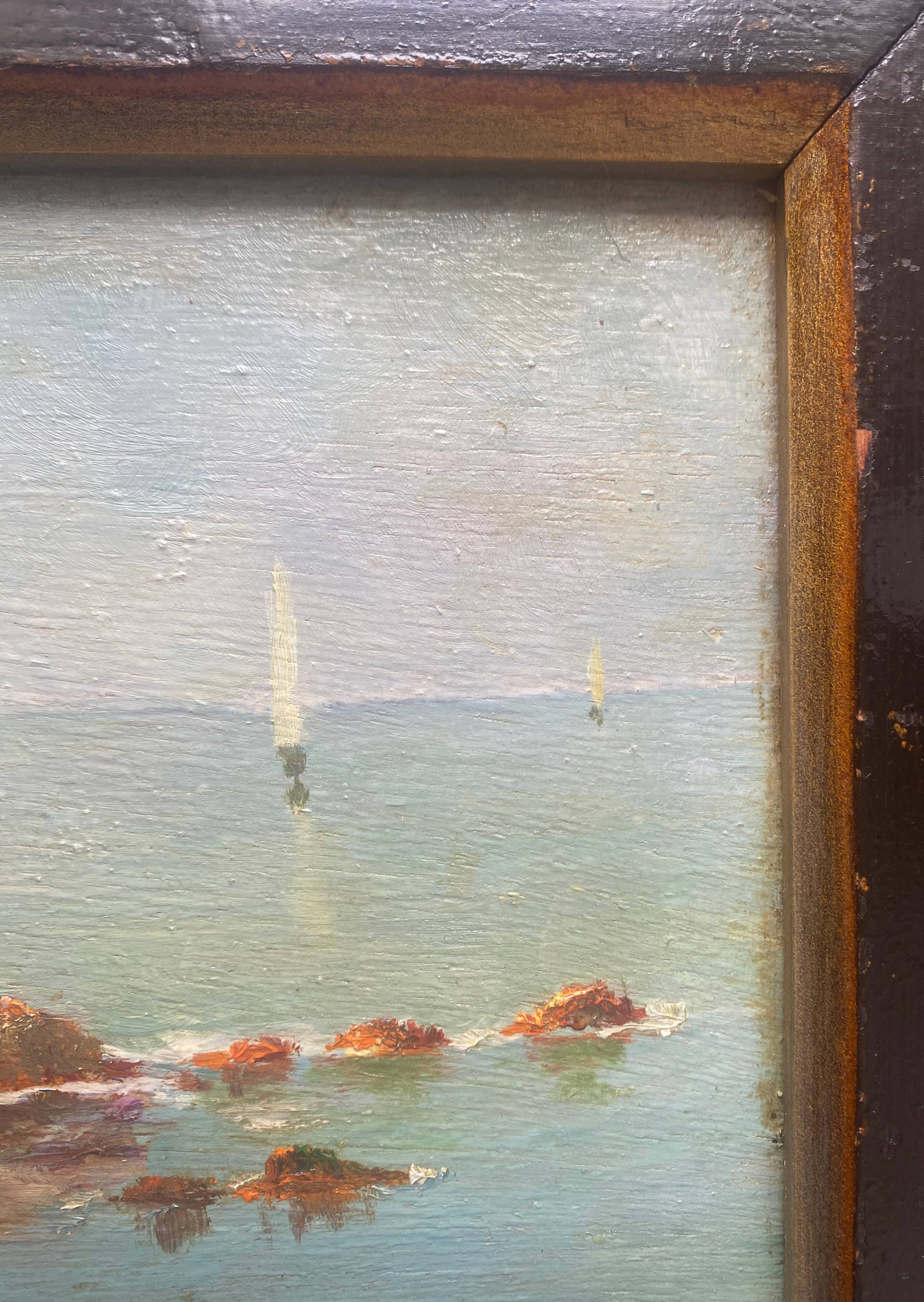Old painting Marine "Seaside" signed + frame