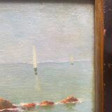 Old painting Marine "Seaside" signed + frame