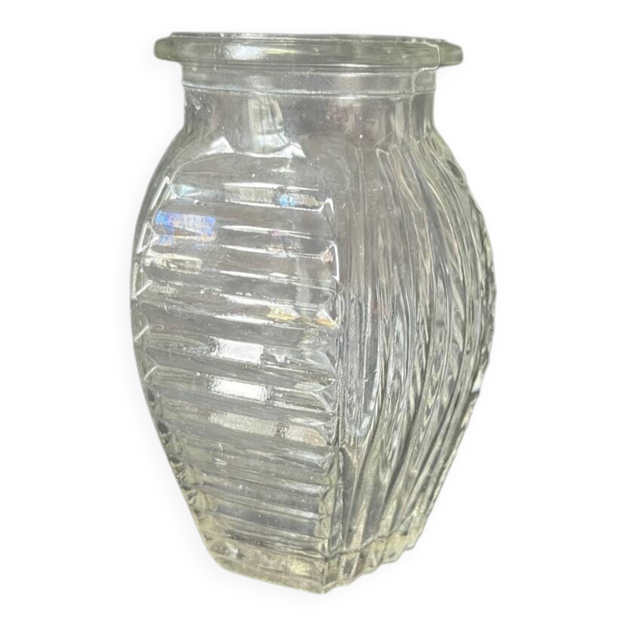 Art Deco geometric pattern glass hyacinth vase, 1930