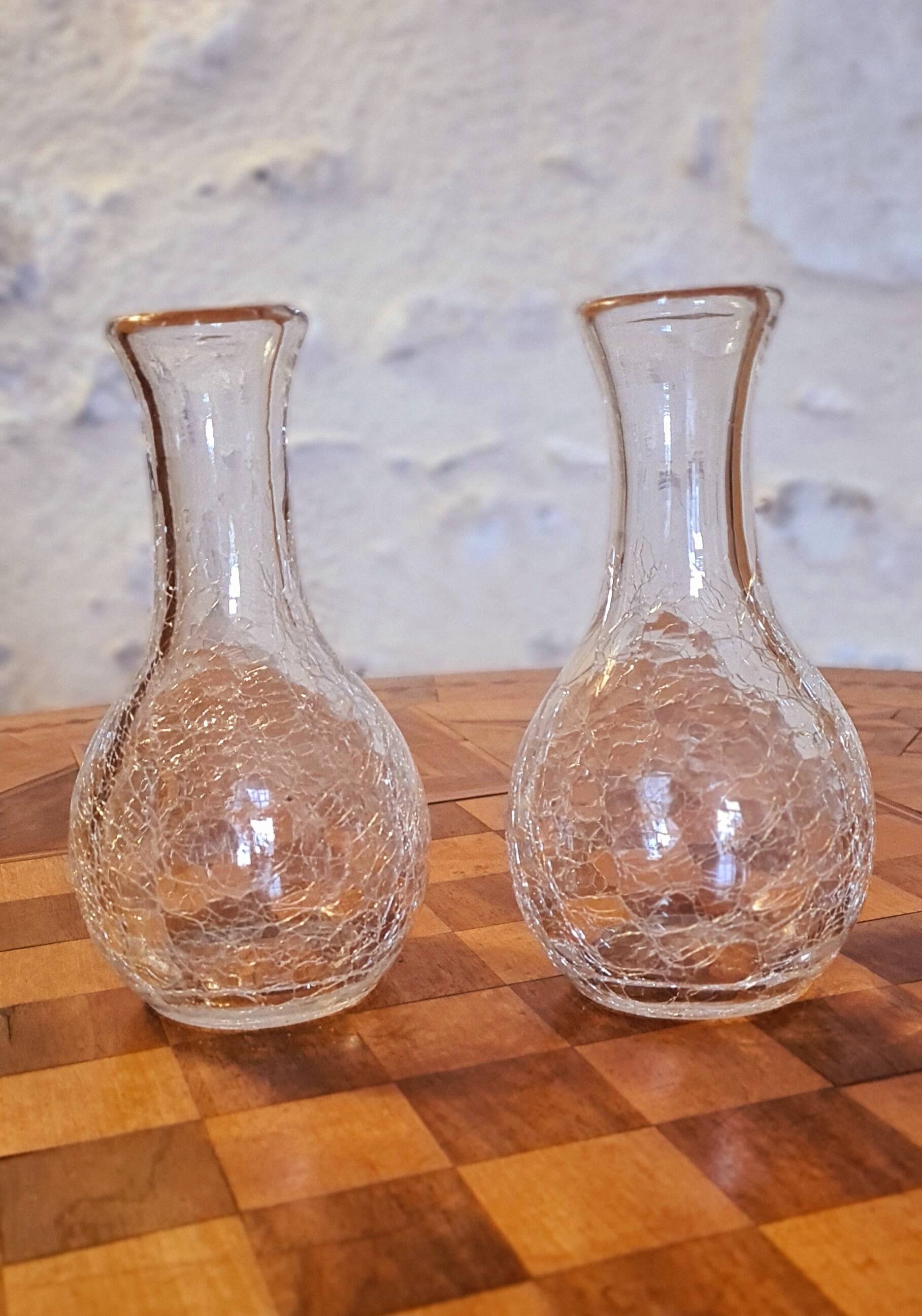 2 cracked glass carafes