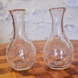 2 carafes en verre craquelé