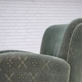 1960s, Danish armchair, light green furniture wool, oak wood legs.