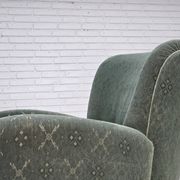 1960s, Danish armchair, light green furniture wool, oak wood legs.