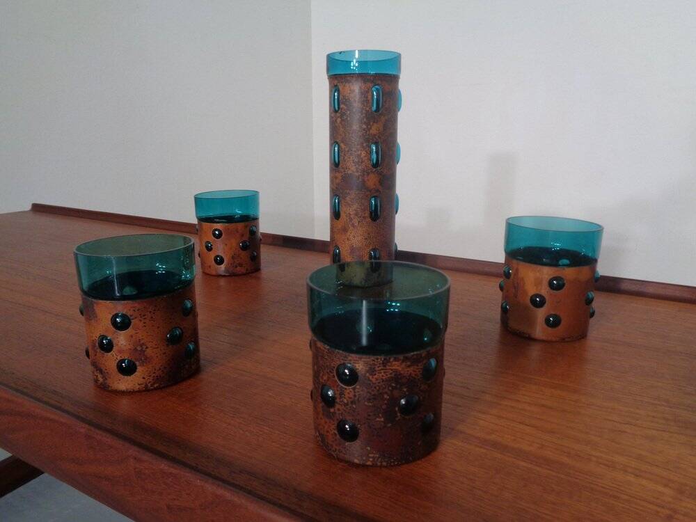 Copper and Glass Set by Nanny Still for Raak Amsterdam, 1970s, Set of 5
