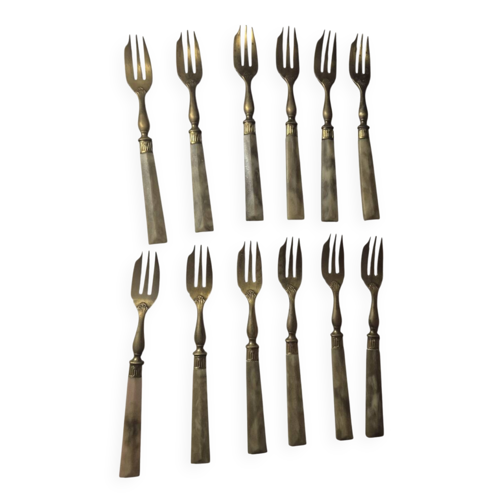 Set of 12 vintage dessert forks with pearl handles