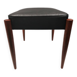 Footstool with teak wood legs and black skai (imitation leather) 1970s