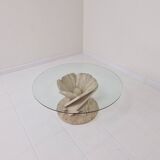 Italian "Flower" Coffee Table in Travertine With Facet-cut Round Plate, 1980s