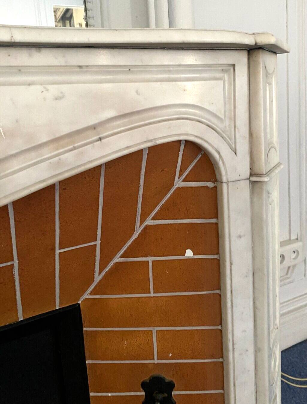 Louis XV style fireplace Model Pompadour White Carrara marble 20th century